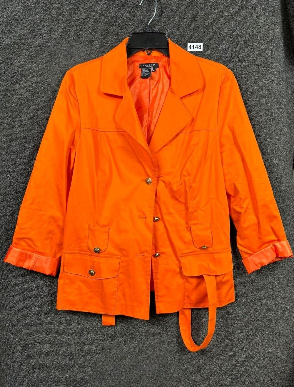 Sandro Jacket Womens Medium Belted Button Front Safari Utility Pockets *READ